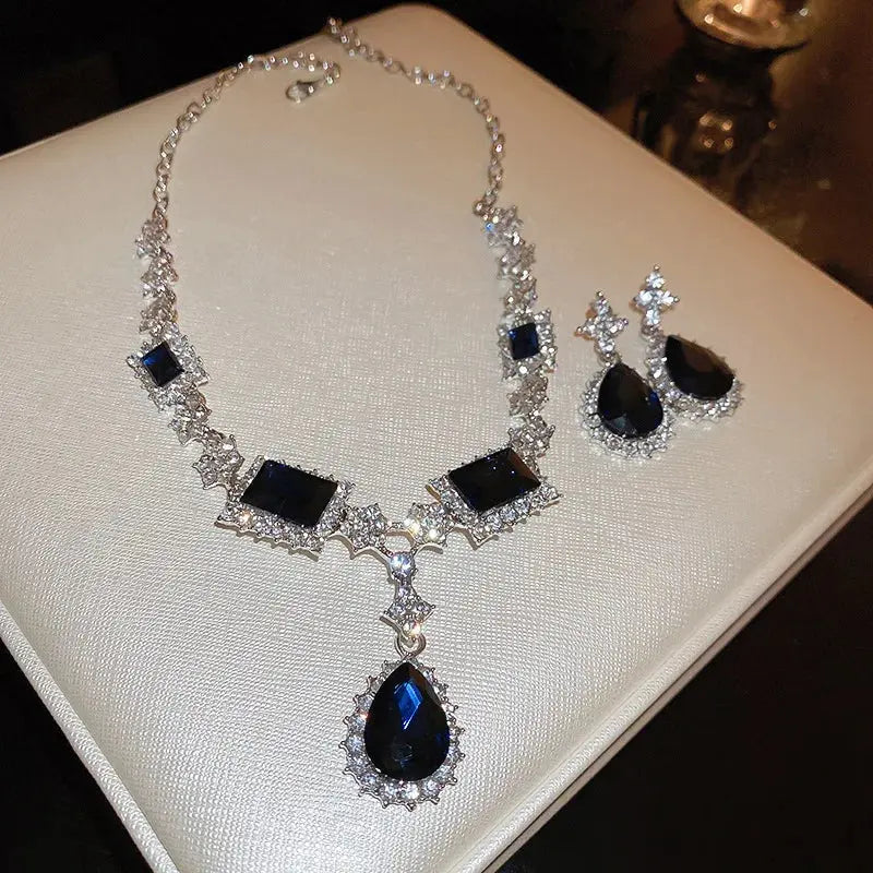 Inlaid Rhinestone Necklace Earrings Two Pcs Set Zircon Square Bow Jewelry Sets Light Luxury Fashion High Sense Accessories Gifts Good Vibrations Adult Super Store