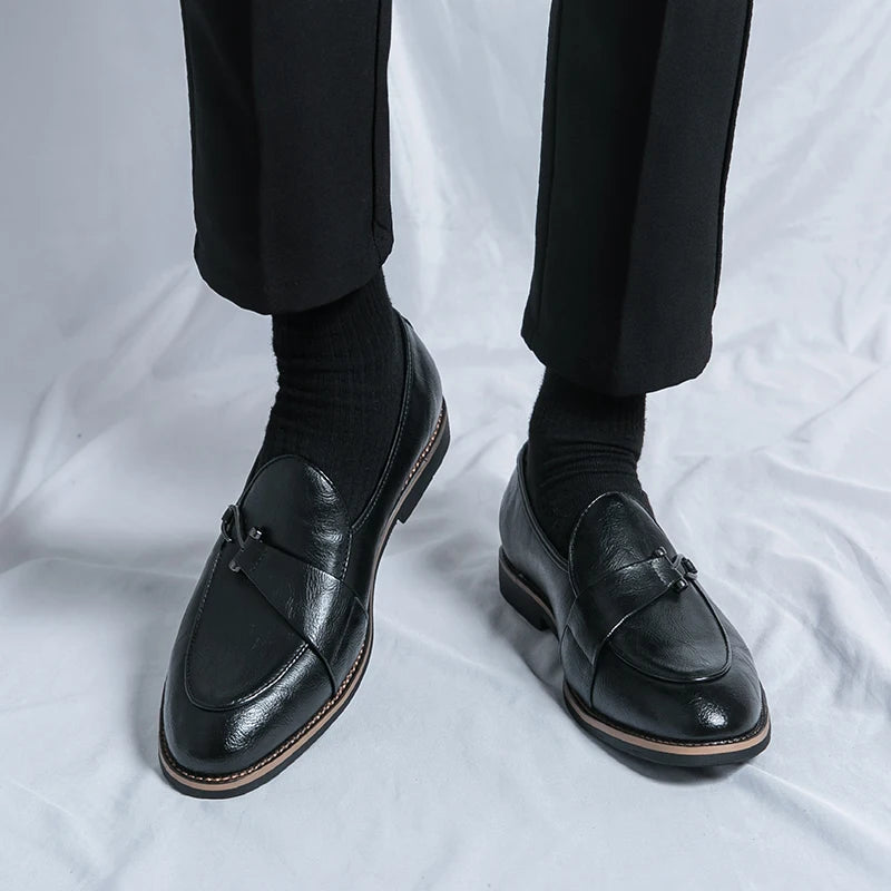 Black Loafers for Men Fashion Stone Pattern Men's Formal Monk Shoes Business Handmade Leather Men's Social Shoes Driving Shoes Good Vibrations
