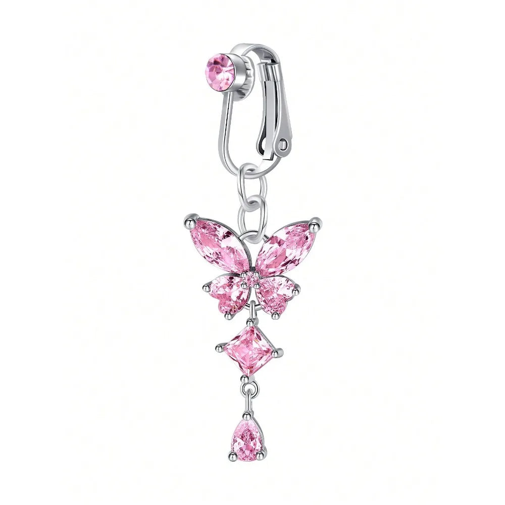 Fake Belly Ring Bell Button Rings Fake Belly Piercing Love Heart Butterfly Dangle Clip On Umbilical Navel Cartilage Earring Clip Good Vibrations Adult Super Store