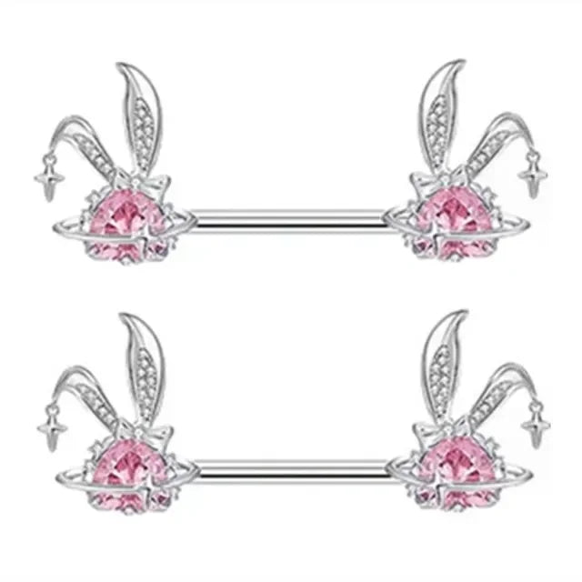 Pink Devil Nipple Piercing Jewelry Set Heart Crystal Nipple Rings Bulk Shiny Butterfly Nipple Barbell Dangle Lot Piercing Pezon