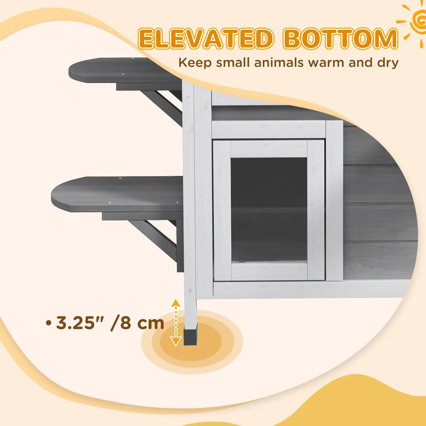 2-Story Grey Wooden Playhouse for Cats Feral Cat Shelter with Openable Asphalt Roof 4 Platforms Escape Door Outdoor Kitten Condo Good Vibrations