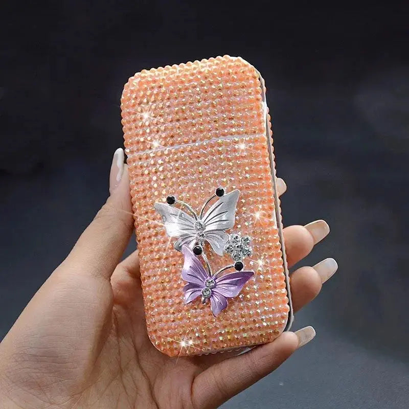 Luxury Rhinestone Cigarette Box with USB Charging Lighter Windproof Portable Smoking Accessories Fashionable Women's Gift Good Vibrations Adult Super Store