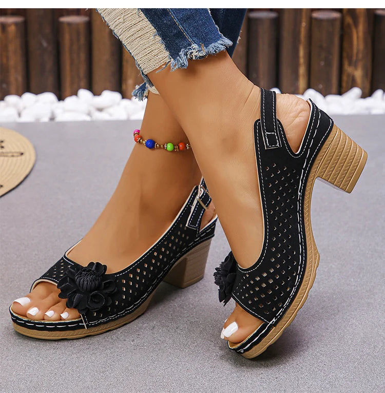 Women's Sandals Sweet Heels Sandals Summer Woman Shoes Fashion Heeled Sandalias Mujer Elegant Shoes Summer Footwear Women 2025 Good Vibrations