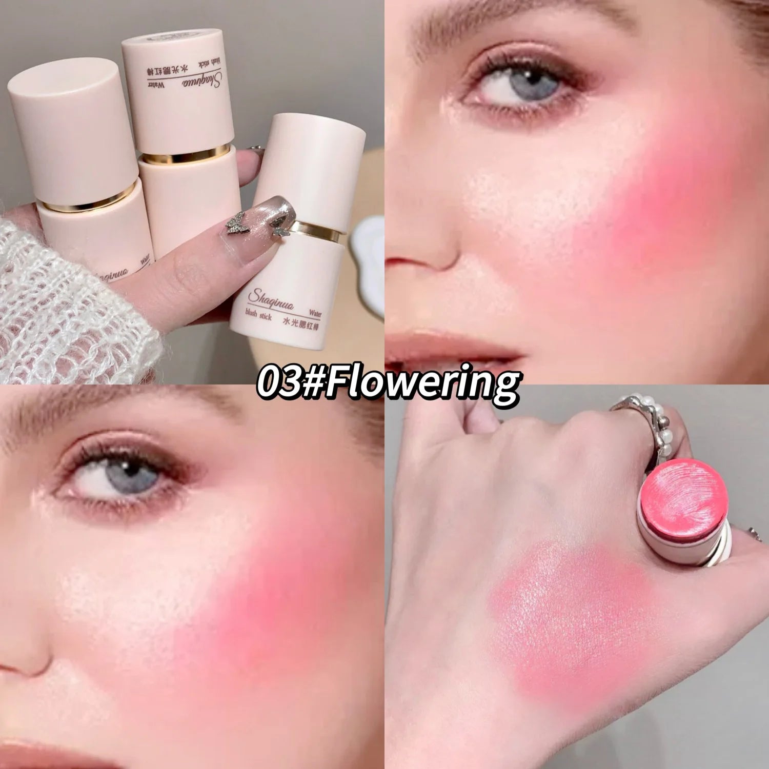 SHAQINUO Cream Blush Stick - Watery Glow, Long-Lasting, Natural Tint, Korean-Style Cheek Makeup for Fresh Look Good Vibrations