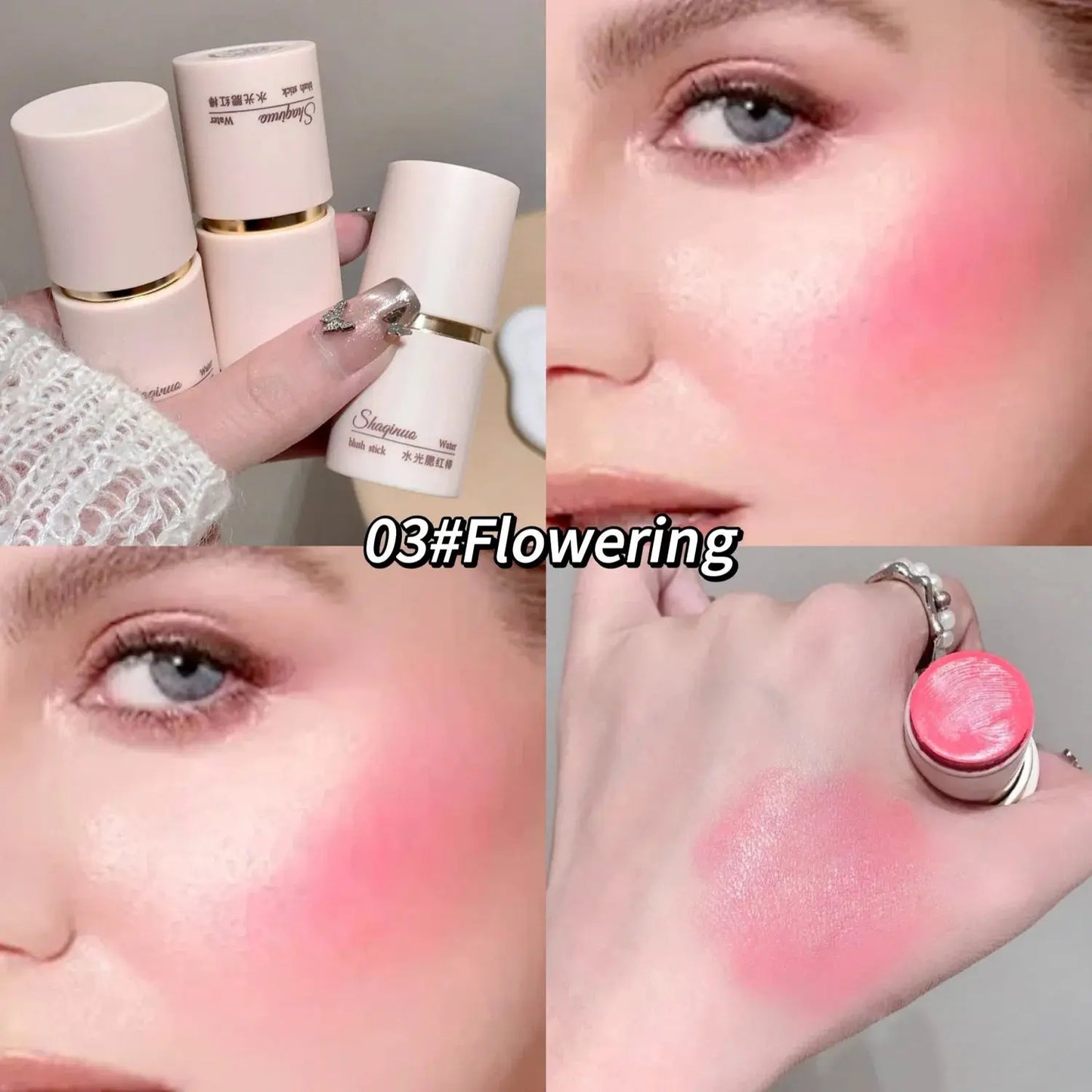 SHAQINUO Cream Blush Stick - Watery Glow, Long-Lasting, Natural Tint, Korean-Style Cheek Makeup for Fresh Look Good Vibrations