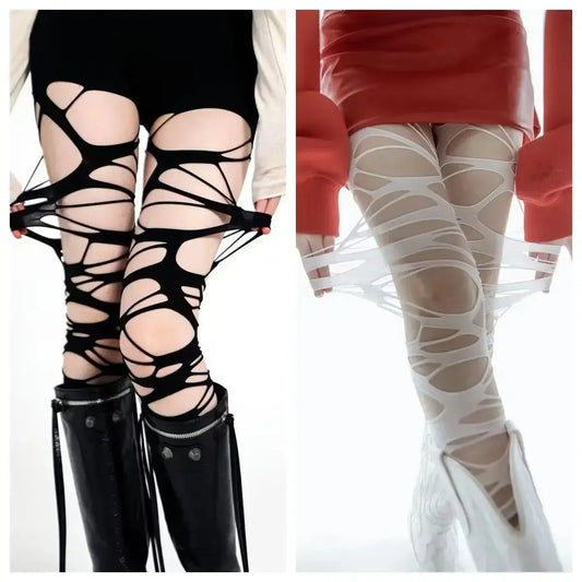 Fashion Punk Torn Strap Holes Tights Nue Sexy Lolita Gothic Spider Web Stockings Ladies Y2k Black Mesh Soft Tights High Hosiery GOOD Vibrations