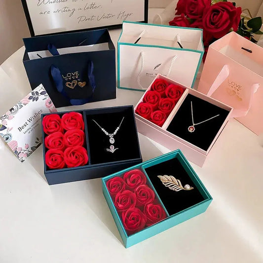 Mother's Day Rose Gift Set Jewelry Box Including1 Pcs Heart Pendant Necklace New Storage Box Luxury Lovers Anniversary Gift Box Good Vibrations