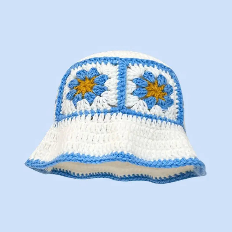 2024 Spring New Crochet Hat Korean Handmade Bucket Hat Women's Weaving Knitted Hat Y2k Fashion Flowers Autumn Winter Ins Beanies Good Vibrations