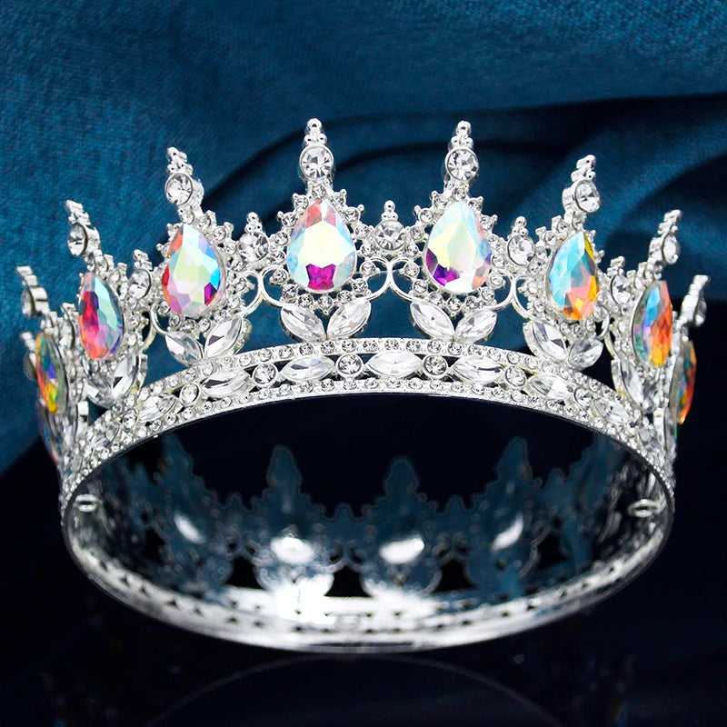 Queen King Wedding Crown Round Tiaras and Crowns Bride Diadem Birthday Party Cake Topper Jewelry Hair Accessory Good Vibrations