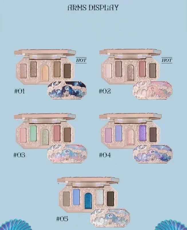 Flower Knows Moonlight Mermaid Eyeshadow Palette 8-Color Matte Shimmer Glitter Eye Makeup Cosmetics Women Beauty Eye Shadow Good Vibrations