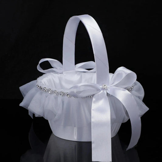 White Flower Girls Basket Simple Wedding Flower Basket Bride Bridesmaid Hand Held Basket Wedding Ceremony Party Decorations Good Vibrations