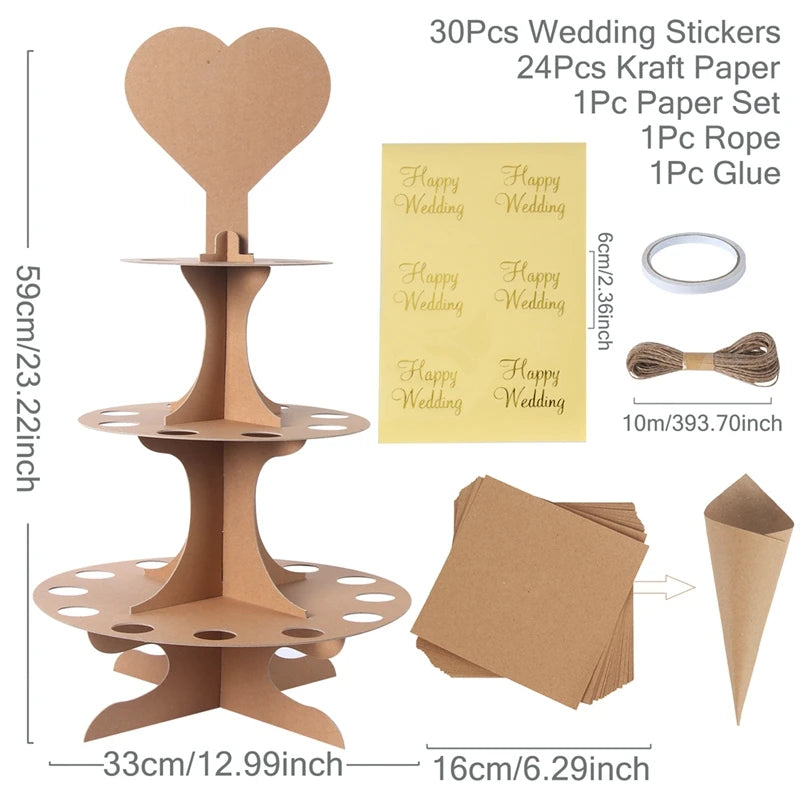 Kraft Paper Wedding Tray Confetti Cone Stand Box Tray Rustic Wedding Decoration Wedding Confetti Cones Wedding Cones Set supply Good Vibrations