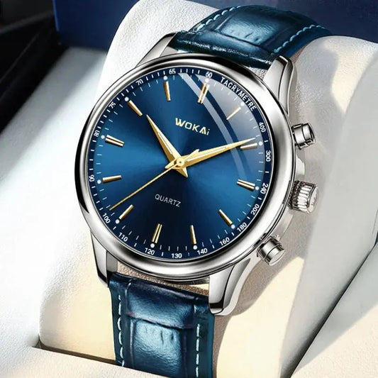 Fashion Male Clock Mens Casual Wristwatch Elegant Blue Quartz Leather Strap Watches Clock Gift Masculino Relogio Reloj Hombre Good Vibrations