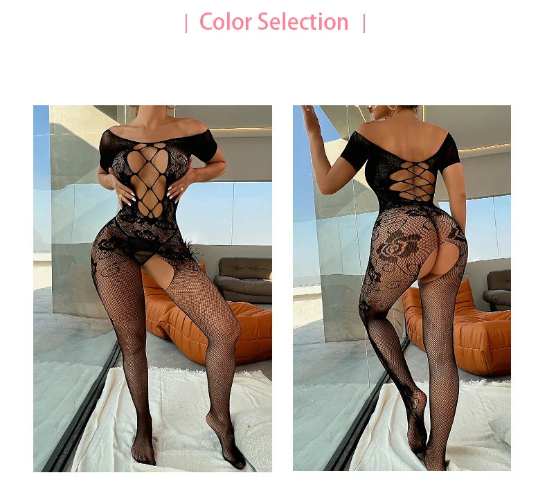 Black Crotchless Body Stockings Lace Sheer Lingerie Women Wear GOOD Vibrations