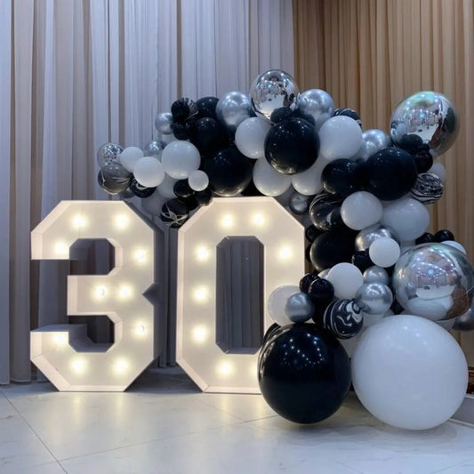 1Pc 73cm/28.7inch Light Up Digital Marquee Frame White Lights KT Board Number 0-9 Plug-in KT Board With Bracket Party Decorative Good Vibrations