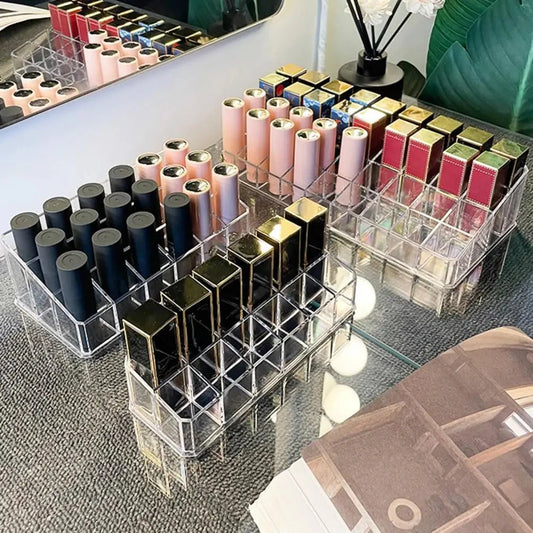 Lipstick Holder Practical 12/18/36 Grids Lipstick Stand Makeup Lip Glaze Storage Box 4 Rows Nail Polish Shelf Daily Use Good Vibrations