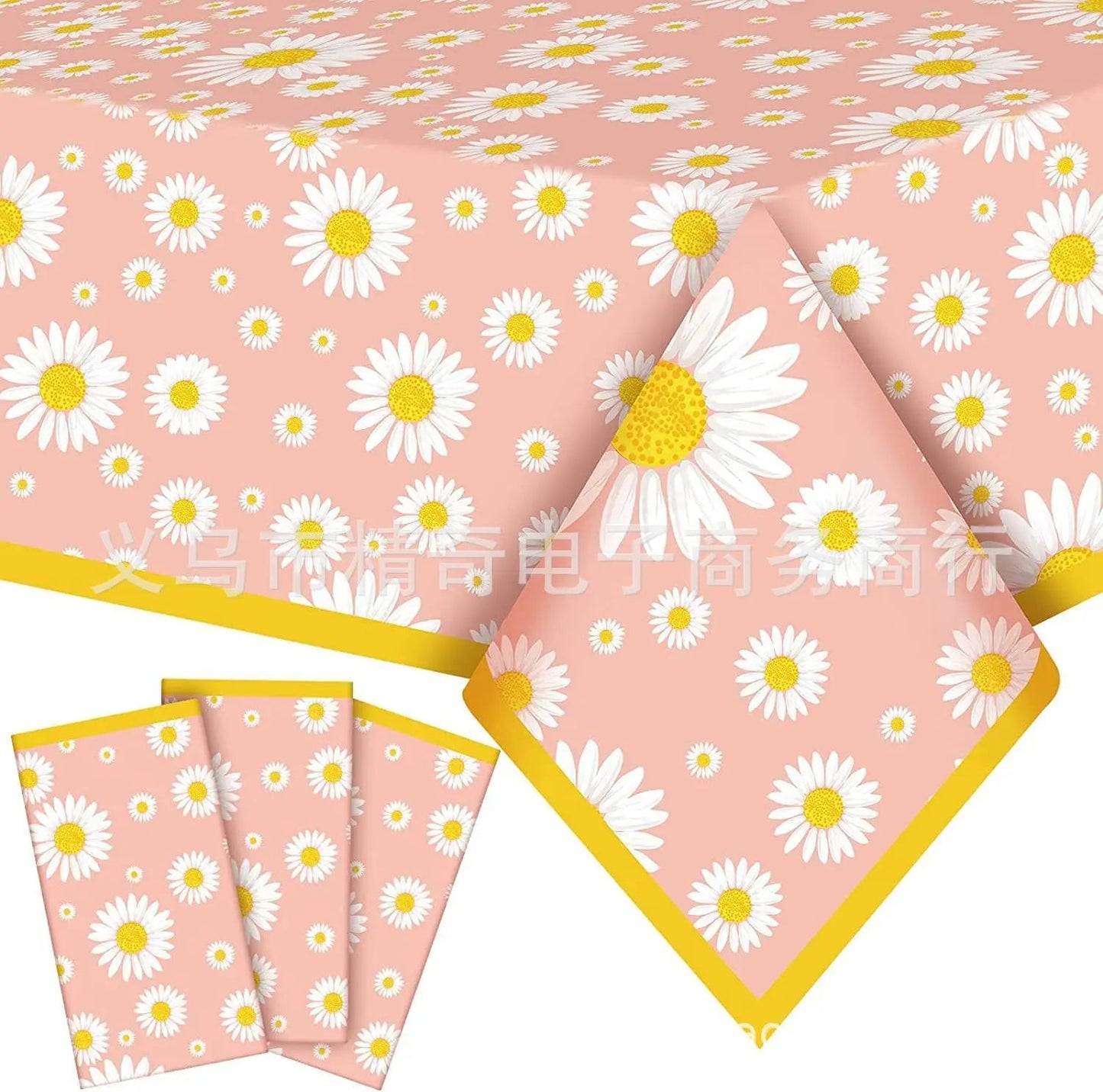 Pink Daisy Theme Disposable Tableware Flower Plate Napkin Straws Banner Birthday Party Baby Shower Wedding Decorations Supplies Good Vibrations