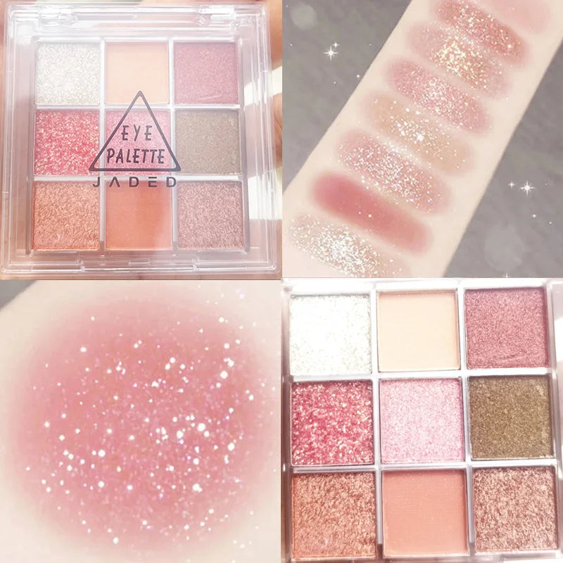 Snow Sequin 9-Color Eye Shadow Palette Glitter Snowflake Diamond Pink Eye Shadow Korean Charming Contour Eyes Make Up Palette Good Vibrations
