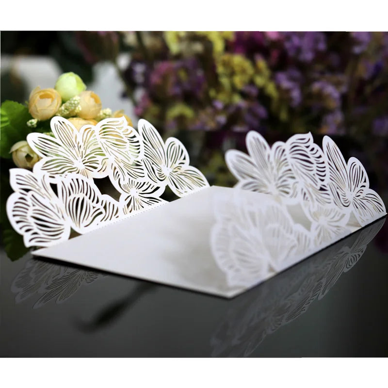 10/20pcs Flowers Wedding Invitations Card White Paper Birthday Gift Greeting Card Cover Wedding Engagement Party Decor Supplies Good Vibrations