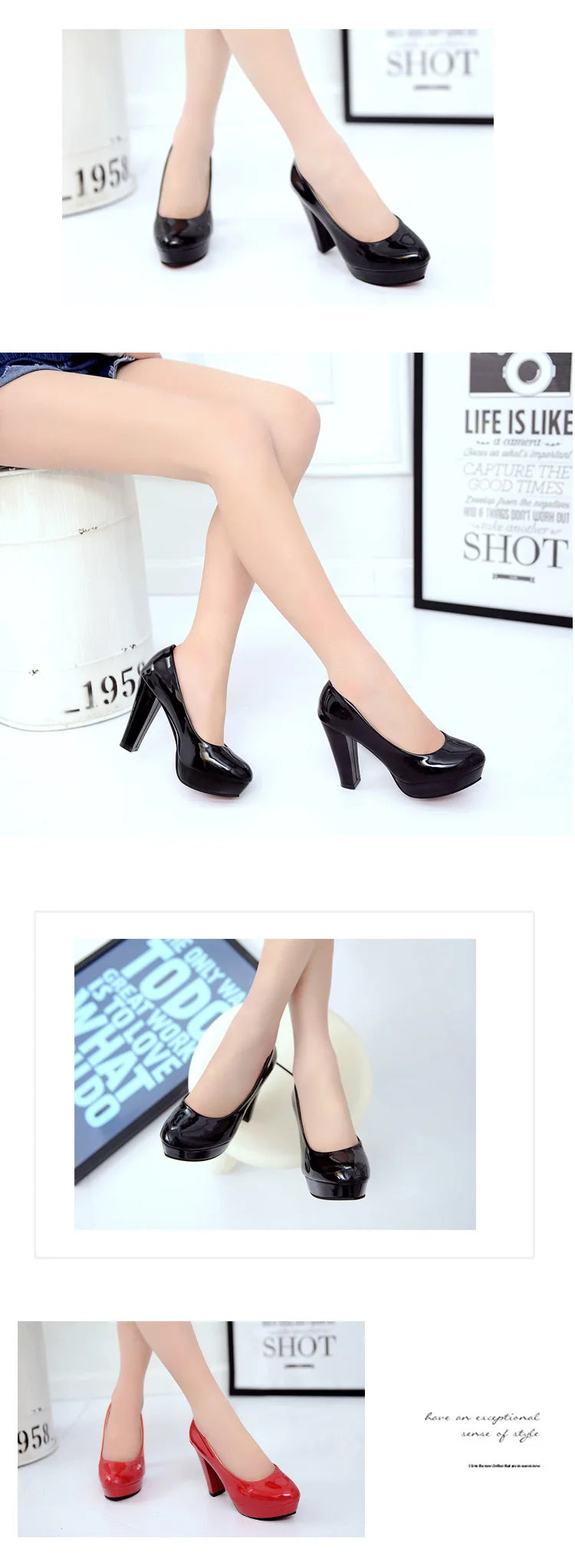 2025 High Heels Shoes Women White Wedding Shoes Thick 10 CM Heels Fashion Party Pumps Footwear Black Red Round Zapatos De Mujer Good Vibrations