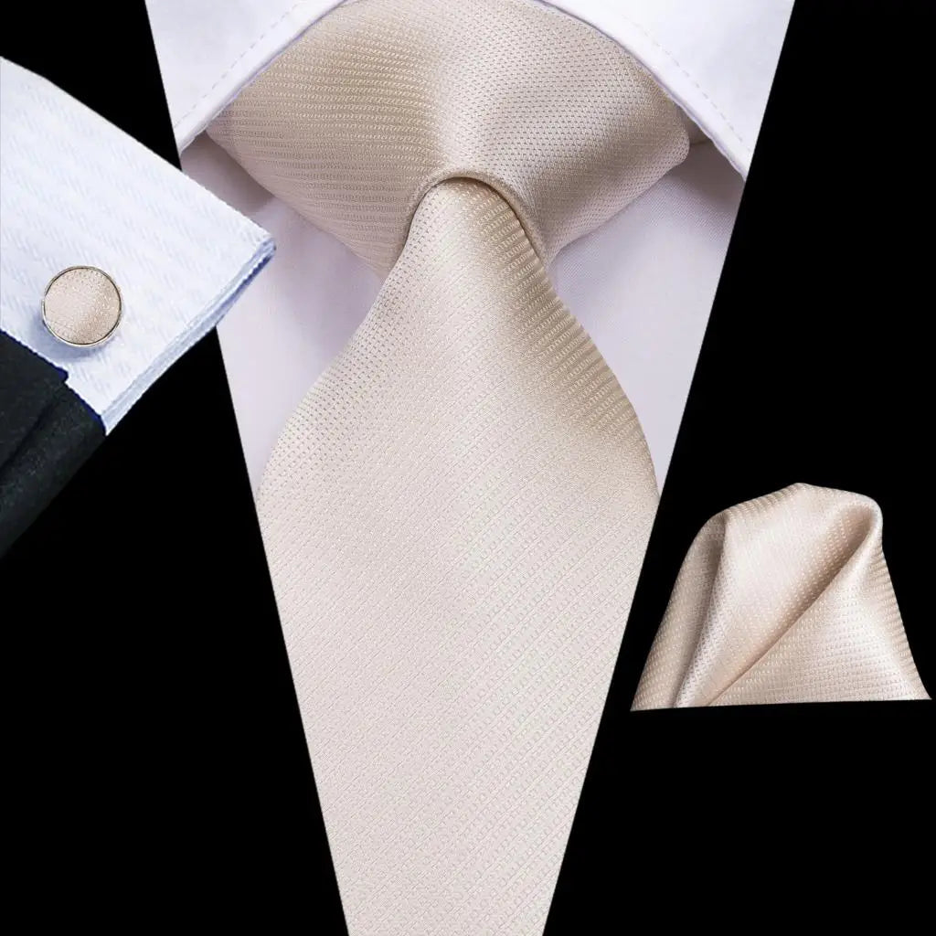 Men's Ties White Sliver Hanky Cufflinks Set Silk Neck ties For Men Wedding Party Business Mens Tie 2022 New Fashion Brand Hi-Tie Good Vibrations