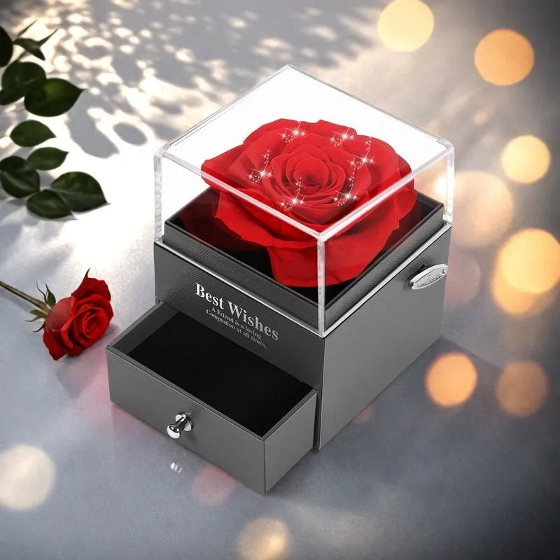 Women's Holiday Gifts Eternal Red Rose With Heart Necklace Flower Lipstick Gift For Mom Girlfriend Birthday From Daughter Sons Good Vibrations