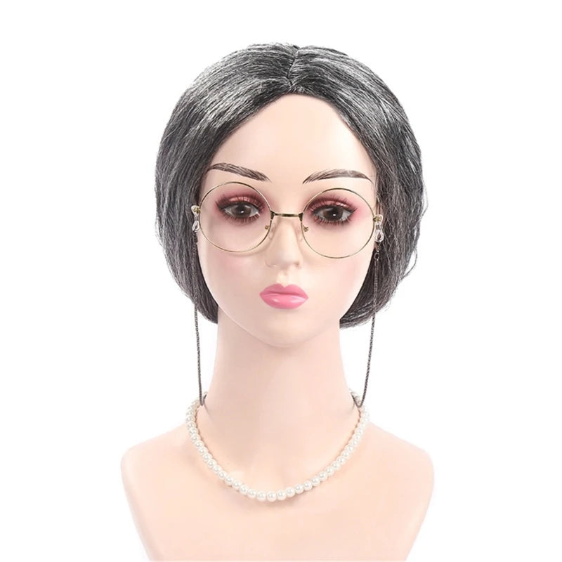 Kids Old Lady Wigs Short Gray Wigs Natural Lookings Halloween Cosplays Party Wigs Granny Costume Grandma Wigs for Girls Good Vibrations