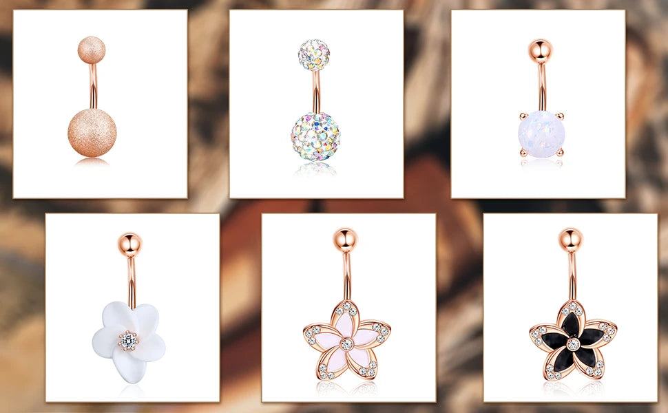Bobisty Navel Rings Surgical Stainless Steel Belly Button Rings for Women Girls Body Piercing with Gold Plated Brass Flower Good Vibrations Adult Super Store