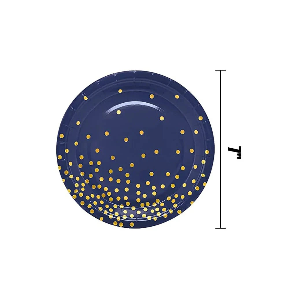 Navy Blue Gold Party Decorations Blue and Gold Disposable Tableware Set Paper Plates Cups Napkin Tablecloth Wedding Anniversary Good Vibrations