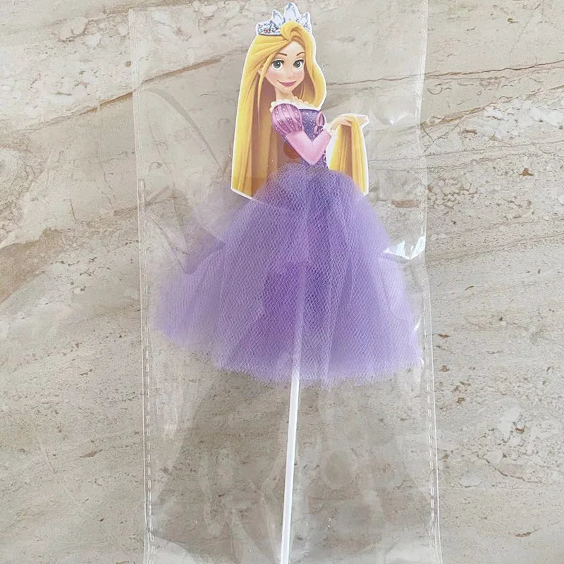 1pcs/lot Tangled Snow White Jasmine Princess Theme Birthday Party Girls Favor Decorate Tiana Beauty Beast Design Cupcake Toppers Good Vibrations