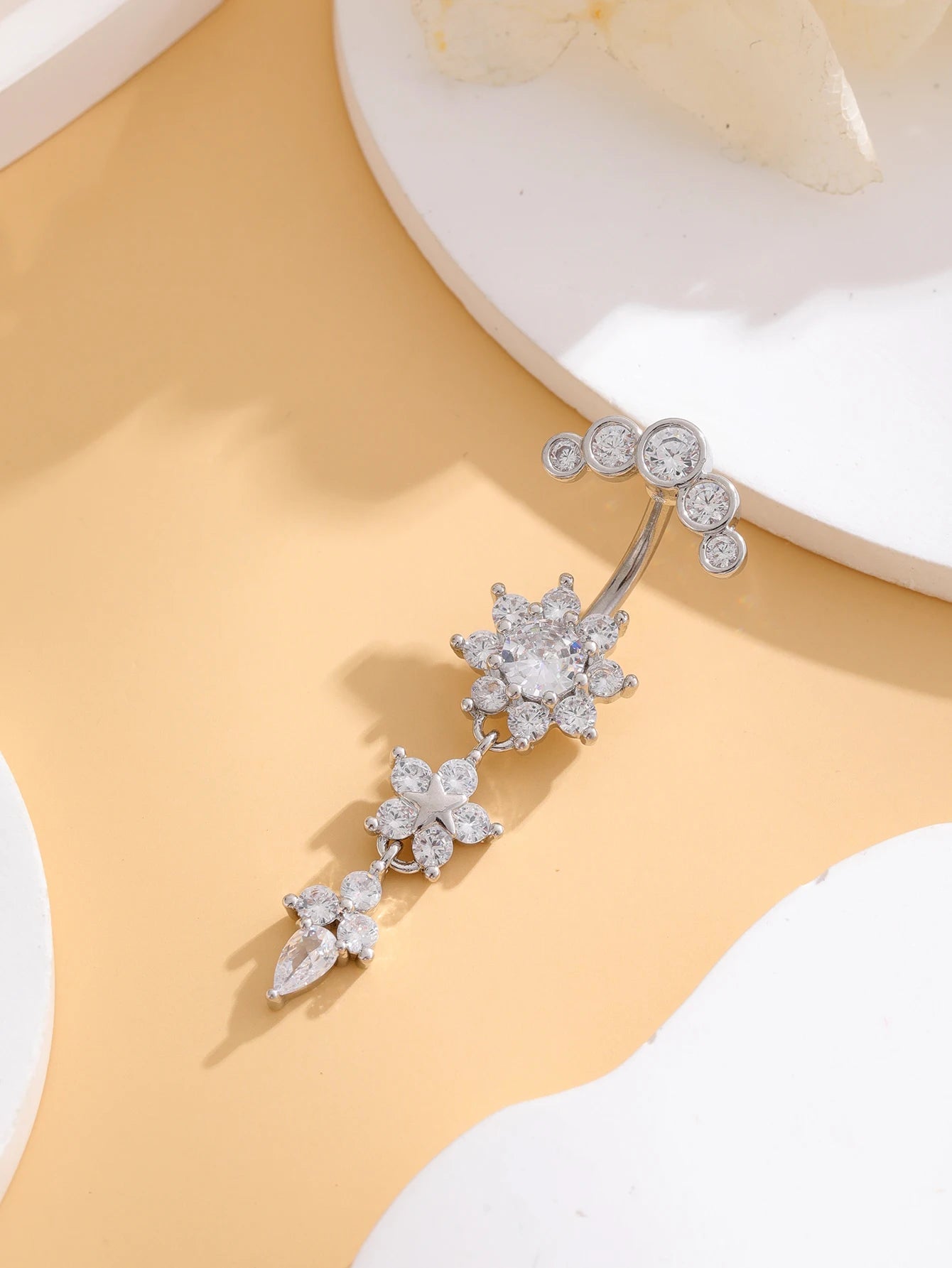 Gold Color Stainless Steel Belly Button Ring Long Dangled Flower CZ Crystal Navel Belly Piercing Rings for Women Sexy Jewelry Good Vibrations Adult Super Store
