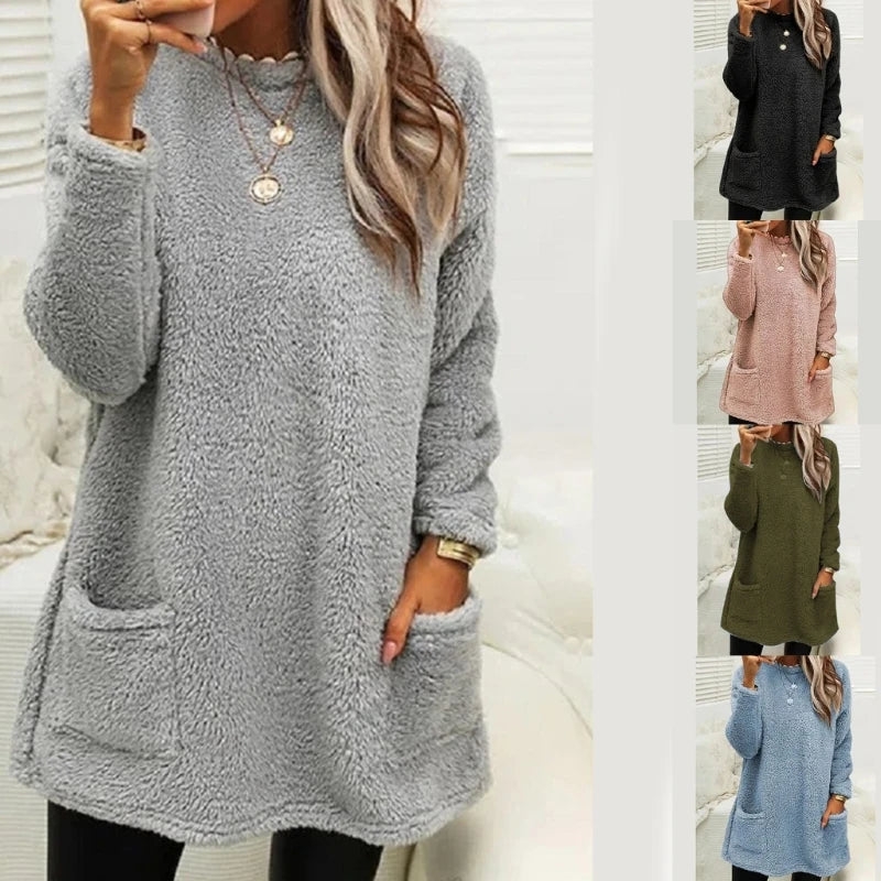 Womens Oversized Crewneck Sweatshirt Casual Sherpas Pullover Top Warm Sweater Loose Long Sleeve Shirts Tunics Dress Good Vibrations