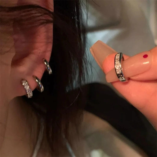 4Pcs/set Stainless Steel Aesthetic Zircon Crystal Hoop Earrings for Women Egirl New Y2K Cool Daily Wear Jewelry Accessories Good Vibrations