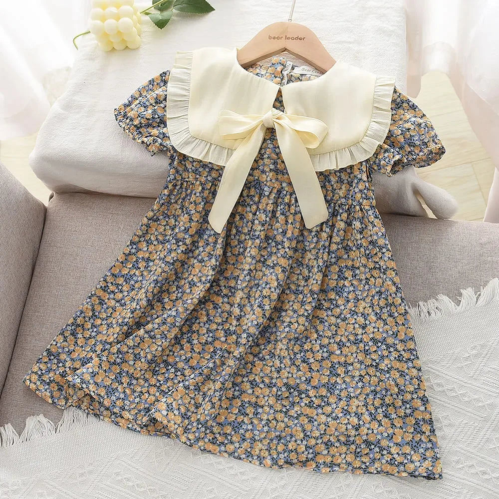 Bear Leader Rose Pink Plaid Bow Dress Elegant Lolita Child Big Girls Midi Dress Children Dresses Teens Party Princess Sundress Good Vibrations