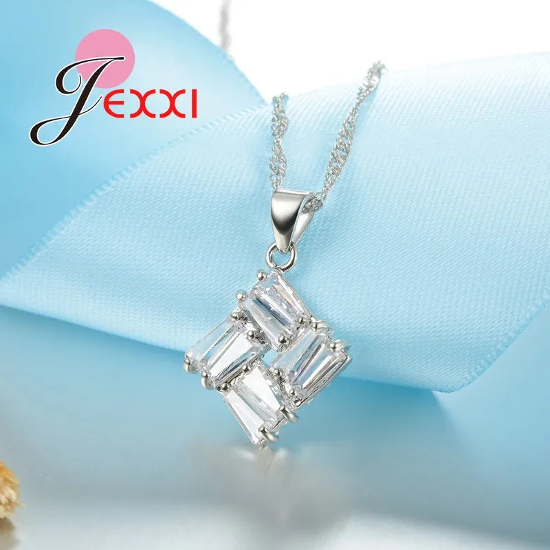 Charm Crystal Women Bridal Wedding Jewelry Sets 925 Sterling Silver Pendant Necklaces Earrings Sets Bijoux Femme Good Vibrations