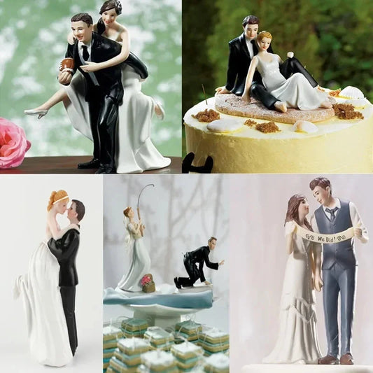 Funny Wedding Cake Toppers Dolls Romantic Bride And Groom Figurines Stand Topper Decoration Supplies Marry Resin Figurine Good Vibrations