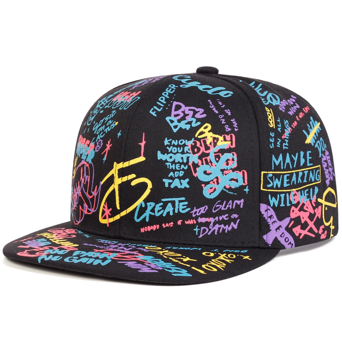 Unisex Black and white Letter Graffiti Printing Hip-hop Hats Spring Autumn Outdoor Adjustable Casual Baseball Caps Sunscreen Hat Good Vibrations