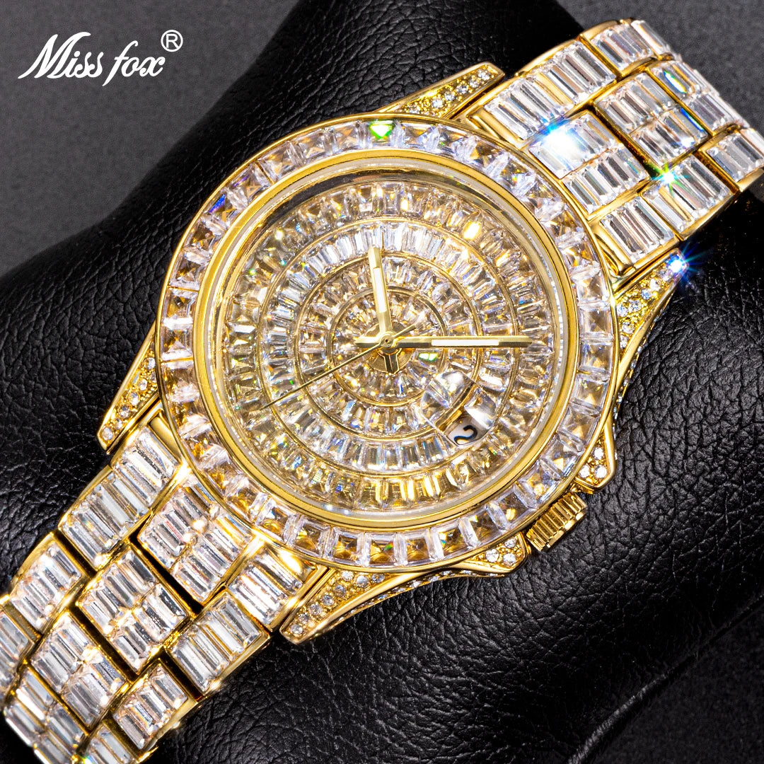 Full Iced Out Watches For Men Luxury Handmade Mosaic Diamond Silver Steel Watch Fashion Hip Hop Silver Automatic Date Male Clock Good Vibrations