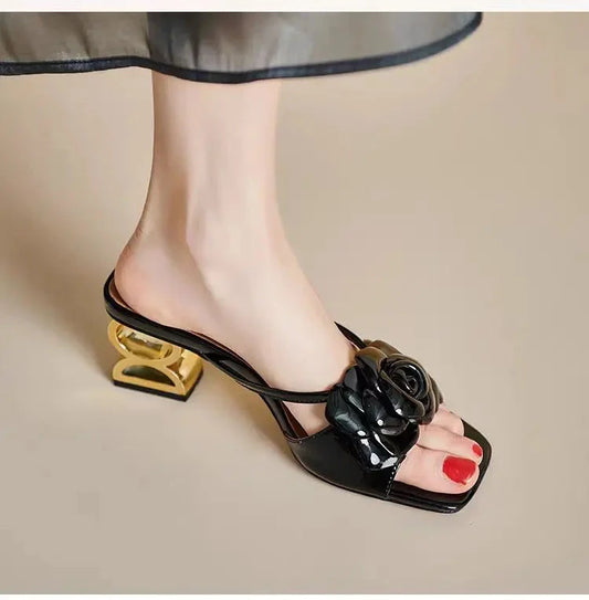 Women Shoes 2024 New Summer Fashion Flowers Black Beige Gold Dress Party Wedding Female Sandals Big Size Good Vibrations