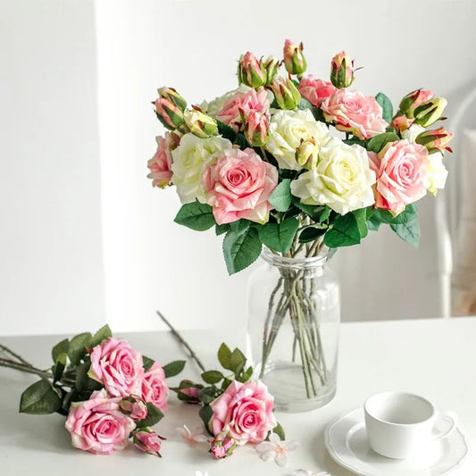 Artificial Flowers Big Silk Roses NEW Beautiful Branch Vase for Home Wedding Decoration Retro Autumn Fake Plants Christmas Decor Good Vibrations