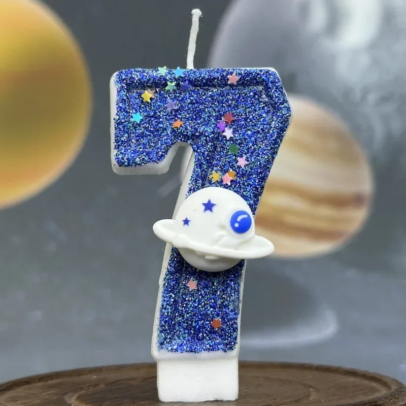 Number Birthday Candles Cake Party Decoration Birthday Candles Planet Universe Blue Boys and Girls Number0-9 Star Blue Party