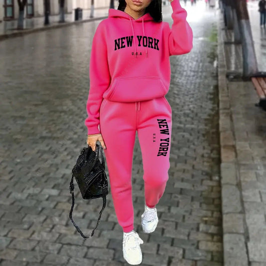 NEW YORK Women's Tracksuit Autumn Winter Hoodies Trousers 2PCS Suit Sports Jogging Street High quality Clothes Women Pants Sets Good Vibrations