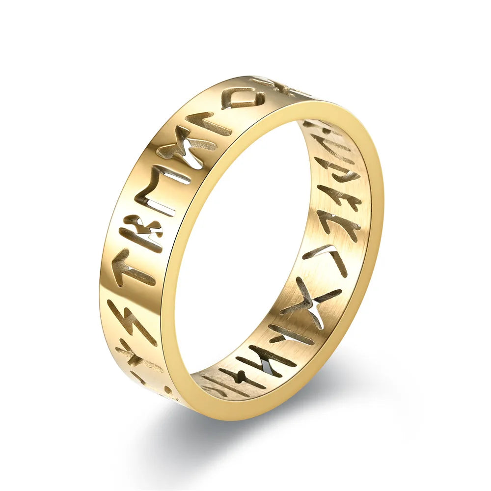 2023 New Stainless Steel Hollow Out Ring for Men Women Fashion Hollow Rune Design Finger Anillo Antiestres Anxiety Rings Good Vibrations