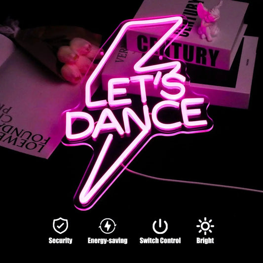Let's Dance Neon Sign Pink Led Light Sign Light Up Signs Letter Neon Signs for Bedroom Bar Wedding Birthday Dancing Party Decor Good Vibrations