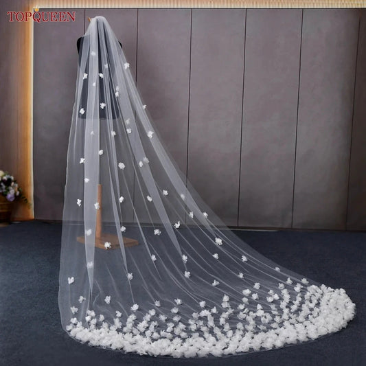 TOPQUEEN V93 Wedding Veil with 3d Flowers Mantilla High Quality Bridal Veil Flowers Bridal Veil Soft Tulle Veil Good Vibrations