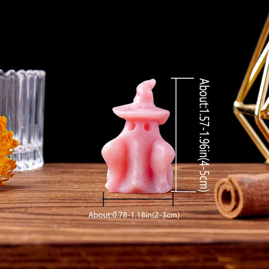 1pc Natural Crystal Pink Opal Gem Carving White Cloth Ghost Stone Crafts Halloween Statue Home Decorations Good Vibrations