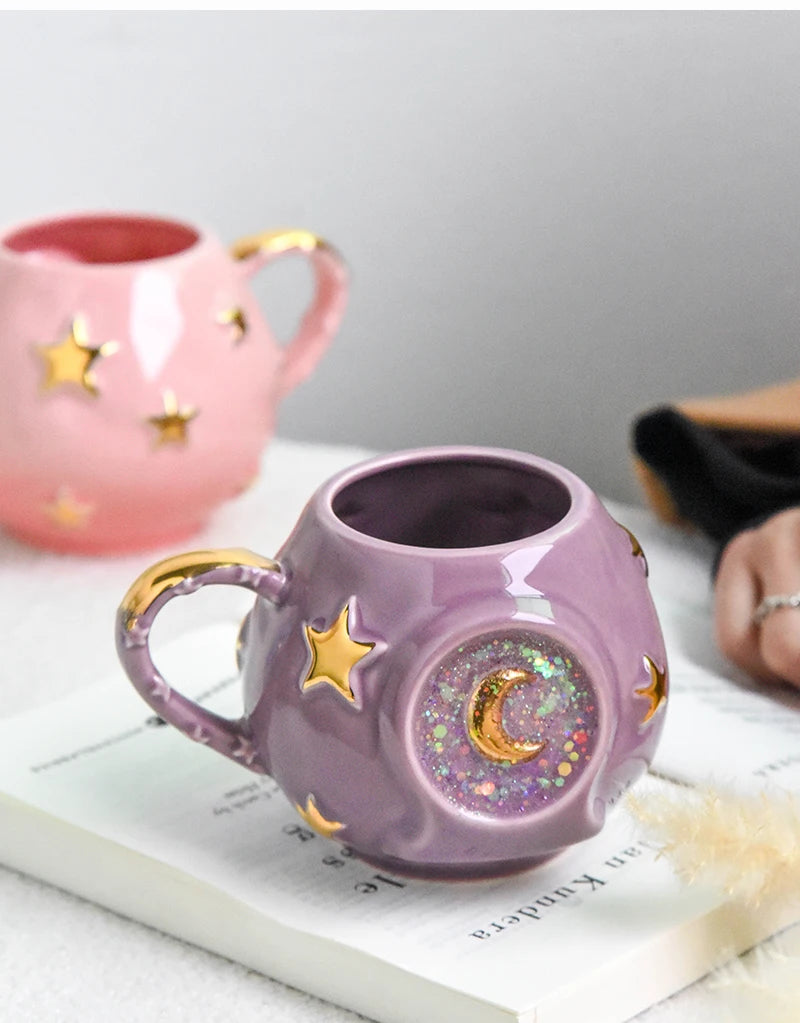 Ceramic Starry Sky Cup Sparkling Cup with High Appearance, Colorful Stars, Creative Birthday Gift, Mug with Hand Gift, Water Cup Good Vibrations Adult Super Store