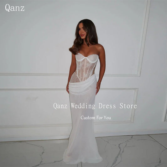 Qanz Modern Wedding Dresses Sweetheart Chiffon Mermaid Bridal Gowns Lace Appliques Corset Vestido De Novia Boda Customized Good Vibrations