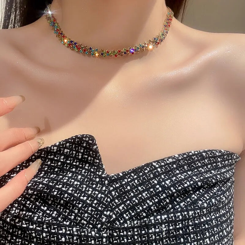 Luxury Shiny Full Rhinestone Choker Necklace for Women Personalized Geometric Crystal Necklaces Wedding Jewelry Party Gifts Good Vibrations Adult Super Store