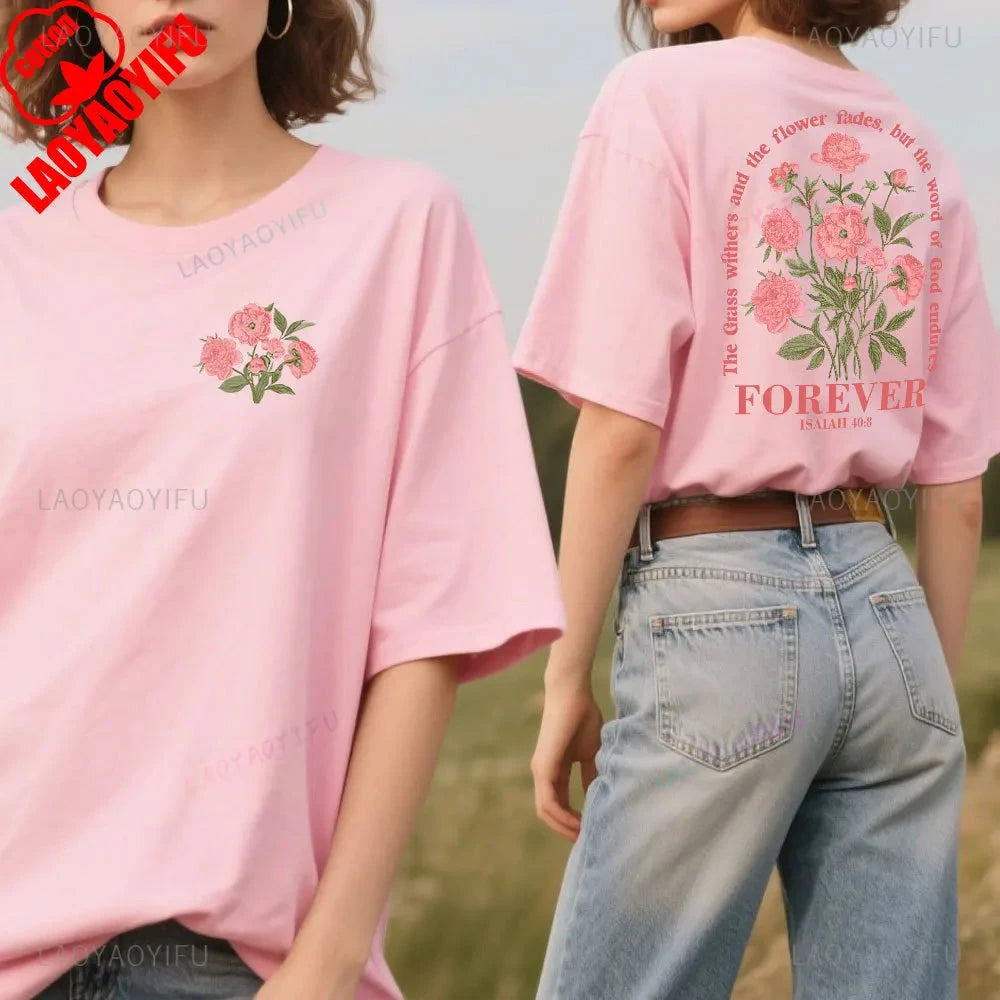 Boho Christian Shirt Women Bible Verse Tshirt Jesus Apparel Vintage Floral Tshirt Flower Graphic Cotton Tee Trendy Clothes Good Vibrations